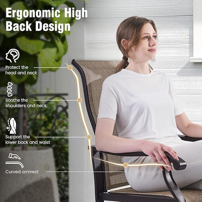 Amopatio Patio Swivel Chairs Set of 8, Outdoor Swivel Rocker Dining Chairs with All Weather Textilene High Back & Metal Frame, for Backyard Deck Lawn Garden, Brown