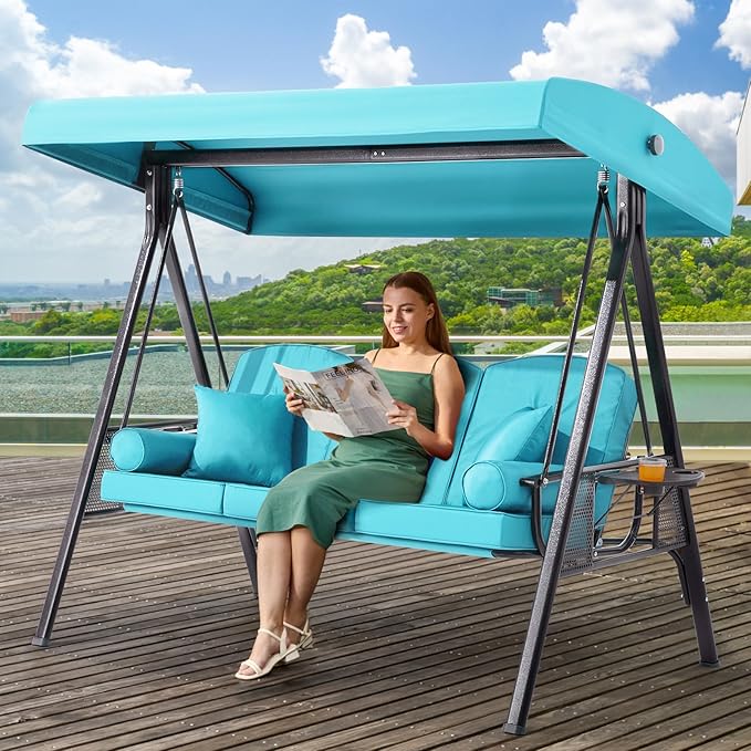 3 in 1 Outdoor Porch Swing with Adjustable Canopy, 3 Seat Outdoor Swing for Adults - Photo 1