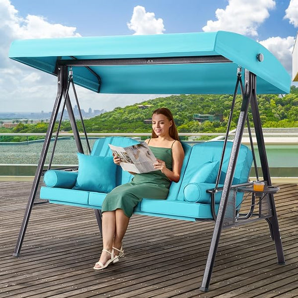 3 in 1 Outdoor Porch Swing with Adjustable Canopy, 3 Seat Outdoor Swing for Adults - Photo 1