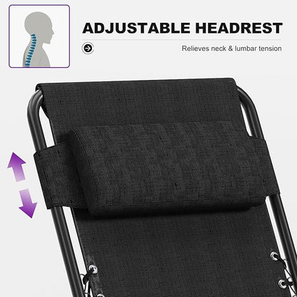 PURPLE LEAF Oversized Outdoor Reclining Chair Set of 2 Patio Zero Gravity Chaise Lounge Folding Chair with Removable Cushion Adjustable Headrest for Lawn Camping Beach Pool Black