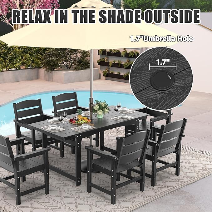 5-Piece HIPS Patio Dining Set, Outdoor Dining Table and Chairs Set with Umbrella Hole, Weatherproof Dining Table Set for 4 Person, Patio Furniture Set for Outside Deck, Black