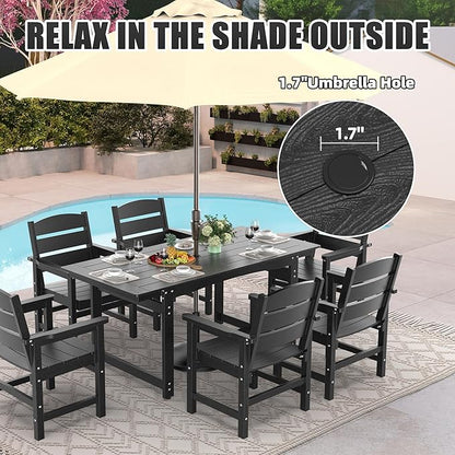 5-Piece HIPS Patio Dining Set, Outdoor Dining Table and Chairs Set with Umbrella Hole, Weatherproof Dining Table Set for 4 Person, Patio Furniture Set for Outside Deck, Black