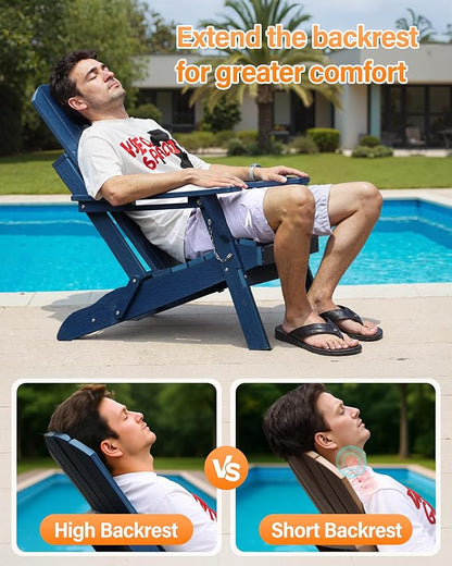 Adirondack Chairs Set of 4 for Outdoor Patio: Sturdy HDPE Plastic Fire Pit Chairs with Cup Holder & Wood Texture - Comfortable Easy to Assembly All-Weather Furniture - Easy Foldable and Stackable