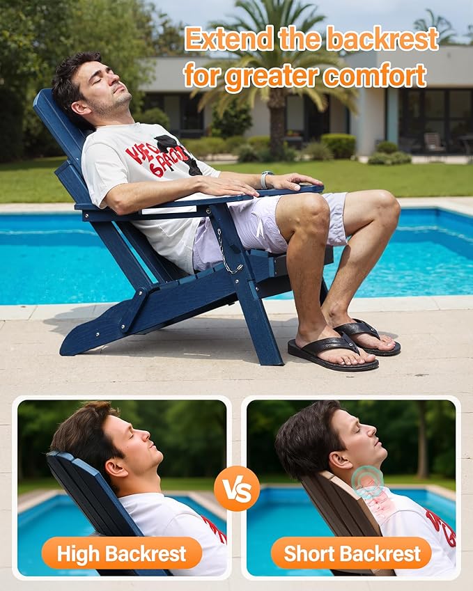 Adirondack Chair with Cup Holder: Adirondack Chairs Set of 4 Plastic HDPE Material Furniture - Composite Fire Pit Chairs Foldable for Outdoor/Backyard/Garden/Lawn/Deck/Porch/Patio