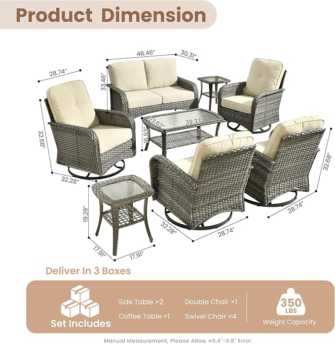 HOOOWOOO Patio Furniture Set, 8 Pieces Outdoor Conversation Set - Photo 7