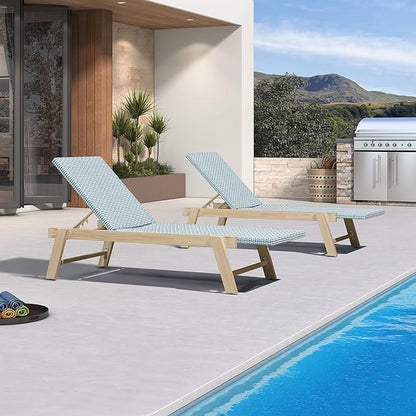 PURPLE LEAF Extra Large Patio Chaise Lounge 2 Pieces French Outdoor Wicker Lounger Matte White Aluminum Frame 771LBS Capacity PE Rattan Adjustable Backrest for Pool Garden Beach Backyard Light Blue