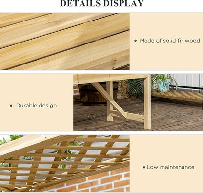 Outsunny Patio Garden Bench Arbor Arch with Pergola and 2 Trellises, 3 Seat Natural Wooden Outdoor Bench for Grape Vines & Climbing Plants, Backyard Decor, Natural
