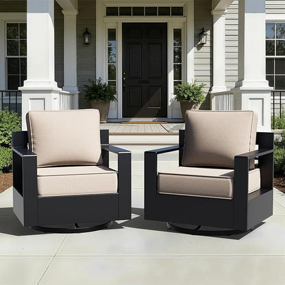 Aluminum Patio Swivel Chair - Outdoor Swivel Rocking Chair with 6" Thick Removable Cushions, All-Weather Metal Frame, Deep Setting for Garden, Poolside and Porch