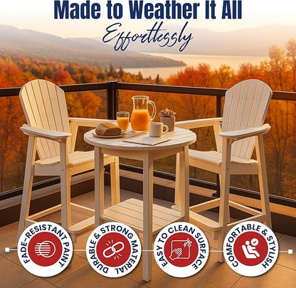 Phat Tommy Tall Adirondack Chair - HDPE Outdoor Furniture - Poly Adirondack Bar Stool - Heavy, Stress Free Furniture for Balcony, Deck, Patio, Front Porch, White