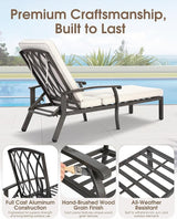 HOMEFUN Outdoor Chaise Lounge Chair, Hand-Brushed Wood Grain Cast Aluminum Reclining Lounger with Cushion - Photo 4
