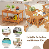 RELAX4LIFE 2-Tier Outdoor Coffee Table - Acacia Wood Rectangular Patio Center Table w/Slatted Tabletop & Storage Shelf - Photo 7