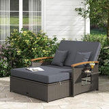 LDAILY Moccha Outdoor Wicker Daybed, Patio Rattan Loveseat Sofa w/ 4-Level Adjustable Backrest, Folding Panels - Photo 3
