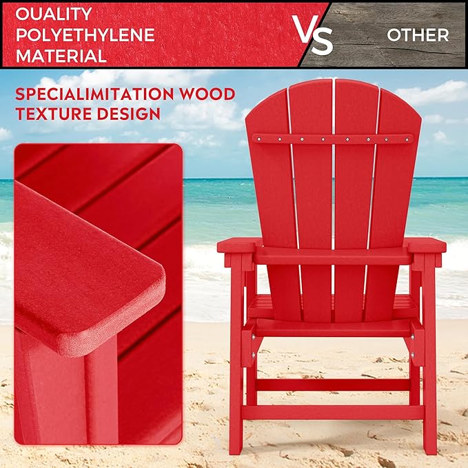 Costaelm Kids Adirondack Chair Set of 4, Plastic Outdoor Kids Chair Toddler Patio Furniture and Outdoor Children Picnic Activity Lawn Chair for Garden, Patio, Backyard & Beach, Red