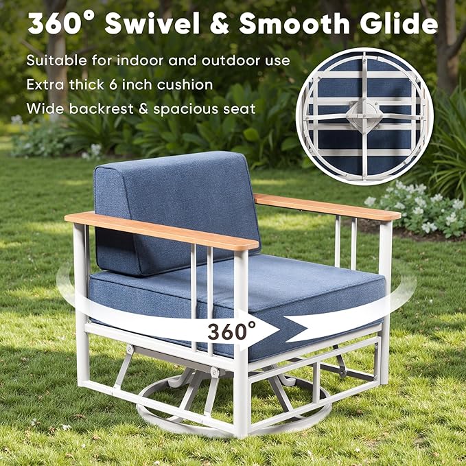 Patio Furniture Set of 7,with 6-inch Thick Cushion Outdoor Furniture Set,Patio Chair Set with Sofa,Wood Grain - Photo 3