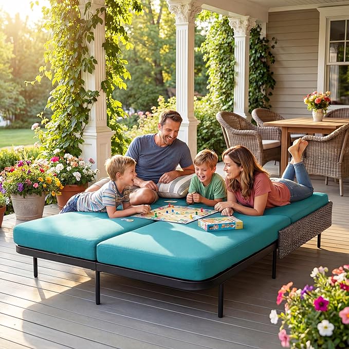 BULEXYARD 51.2" Double Chaise Lounge Outdoor, 2-Person PE Wicker Patio Daybed with Dual 5-Position Adjustable Backrest - Photo 4