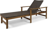 Great Deal Furniture Kyle Outdoor Rustic Acacia Wood Chaise Lounge with Wicker Seating, Natural and Mixed Mocha - Photo 1