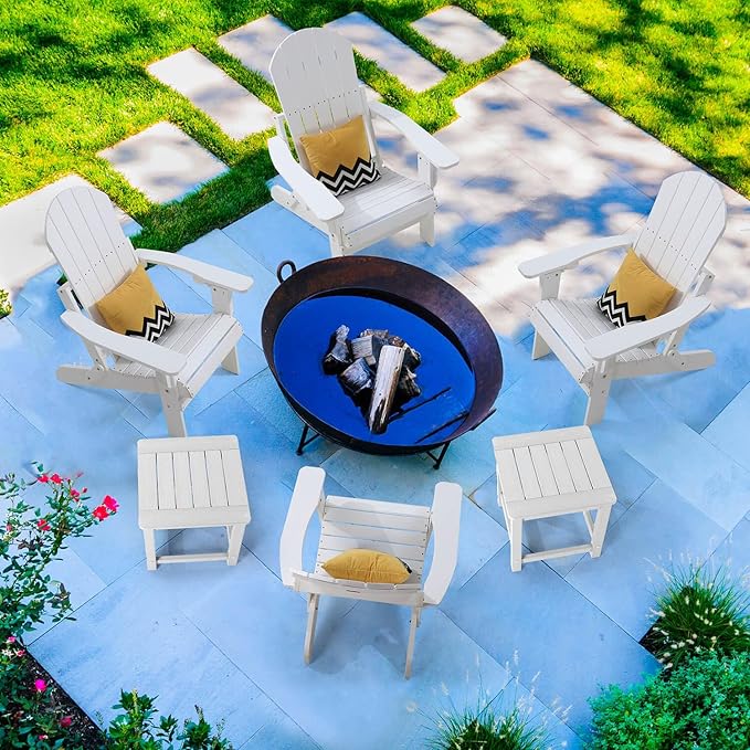 Folding Adirondack Chair, All Weather Resistant Plastic Chair with Cup Holder, Fold or Unfold Easily in 1 Second, Outdoor Chairs for Patio, Garden, Backyard Deck, Lawn Fire Pit(White)