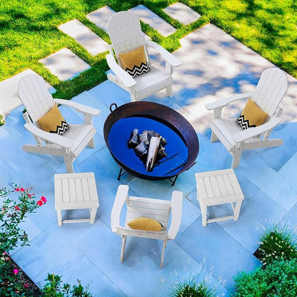 Folding Adirondack Chair, All Weather Resistant Plastic Chair with Cup Holder, Fold or Unfold Easily in 1 Second, Outdoor Chairs for Patio, Garden, Backyard Deck, Lawn Fire Pit(White)