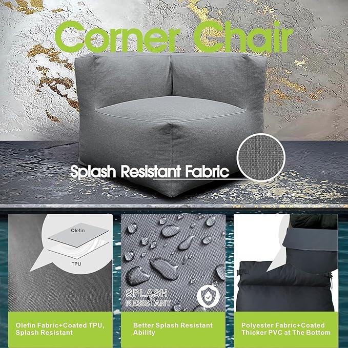 Dineli Modern Arm-Rest Chair Coner Chair Outdoor Furniture Comfy Patio Couch Sofa Outdoor Bean Bag Chair Creating a Unique Patio Garden Modular Contemporary Sofa Lazy Sofa for Outside - Dark Gray | Dark Gray, Comfy Patio Couch, Modular, Contemporary, L...