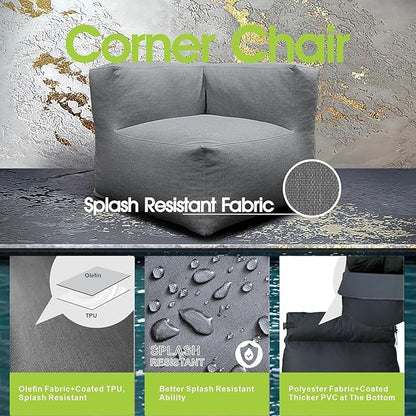 Dineli Modern Arm-Rest Chair Coner Chair Outdoor Furniture Comfy Patio Couch Sofa Outdoor Bean Bag Chair Creating a Unique Patio Garden Modular Contemporary Sofa Lazy Sofa for Outside - Dark Gray | Dark Gray, Comfy Patio Couch, Modular, Contemporary, L...