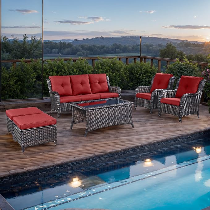 Rilyson Outdoor Patio Wicker Furniture Set - 6 Piece Rattan Patio Conversation Sectional Sofa Set with 1 Couch - Photo 2