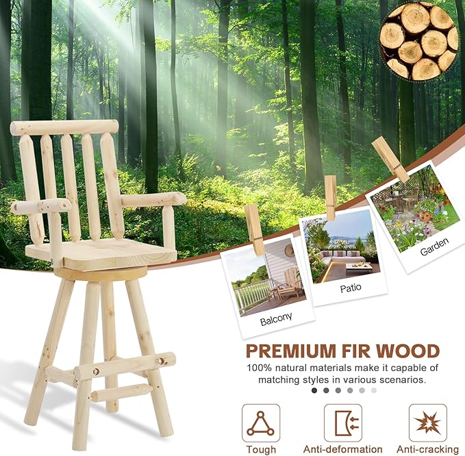 HOMEDIARY Solid Wood Swivel Adirondack Bar Chairs Set of 2 - Photo 9
