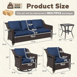 6 Pieces Patio Conversation Furniture Set - 1 Sofa, 2 Swivel Chairs, 2 Armchairs, 1 Side Table - Photo 2
