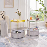 VECELO Round Side/End Table with Fabric Storage Basket，Metal Anti-Rust and Waterproof Small Bedside Nightstand with - Photo 7