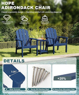 Adirondack Chair Set of 2, All Weather HDPE Fire Pit Chairs, Oversized Plastic Adirondack Chair for Outdoor, Balcony - Photo 3