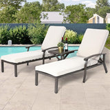 HOMEFUN Outdoor Chaise Lounge Chair 3-Piece Set, Hand-Brushed Wood Grain Cast Aluminum Recliners with Side Table - Photo 1