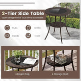 Giantex Round Rattan Wicker Outdoor Coffee Table Glass Top Steel Frame Patio Furniture W/Lower Shelf (Round) - Photo 5