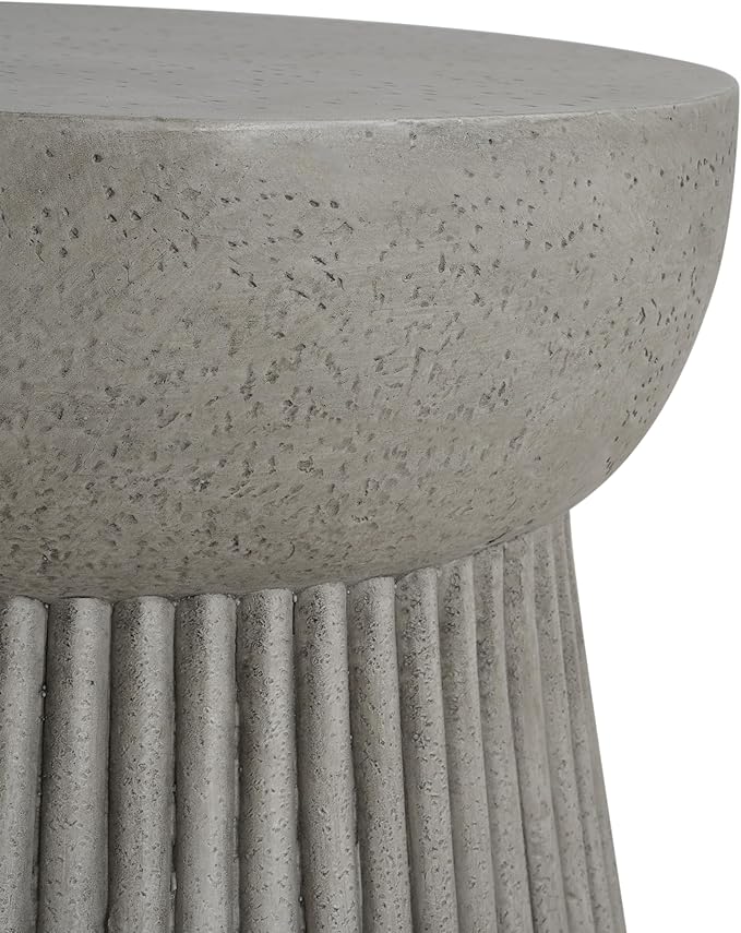 Outdoor Side Table Concrete End Table Faux Stone Side Tables Small Coffee Tables for Indoor Outdoor, Garden Stool Plant Stand for Porch, Backyard Patio, 15.75"X18" Dark Grey-Round