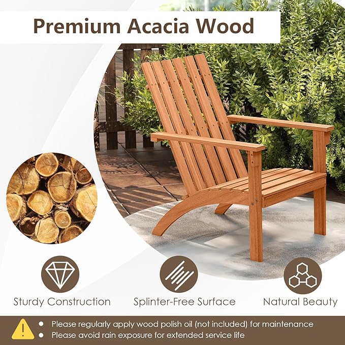 DORTALA Adirondack Chair, Acacia Wood Fire Pit Chair with Backrest and Armrests, 400 LBS Weight Capacity - Photo 4