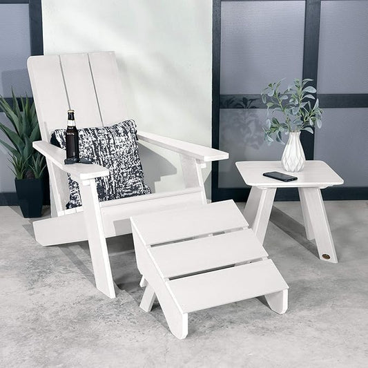 Highwood Italica Modern Adirondack Chair, Ottoman, and Side Table, 3-Piece Set, White