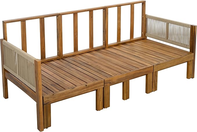 LUMISOL Outdoor Patio Day Bed Sofa, 3 Seat Convertible Sleeper Sofa for Poolside Backyard, Patio Furniture Lounge Couch with Cushion, Brown
