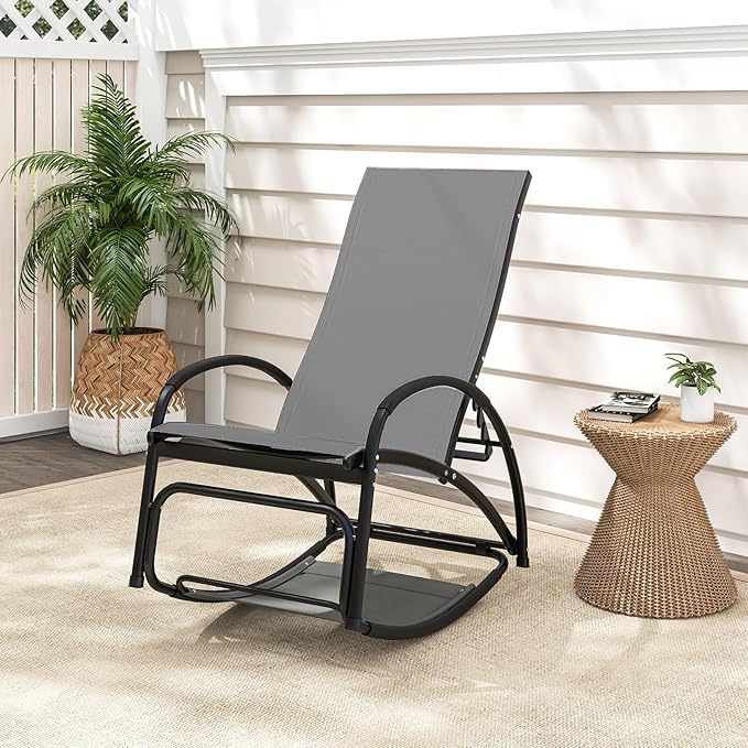 Giantex 2-in-1 Outdoor Rocking Chair, Convertible Lounge Chair with 4-Position Adjustable Backrest, Curved Armrests - Photo 2