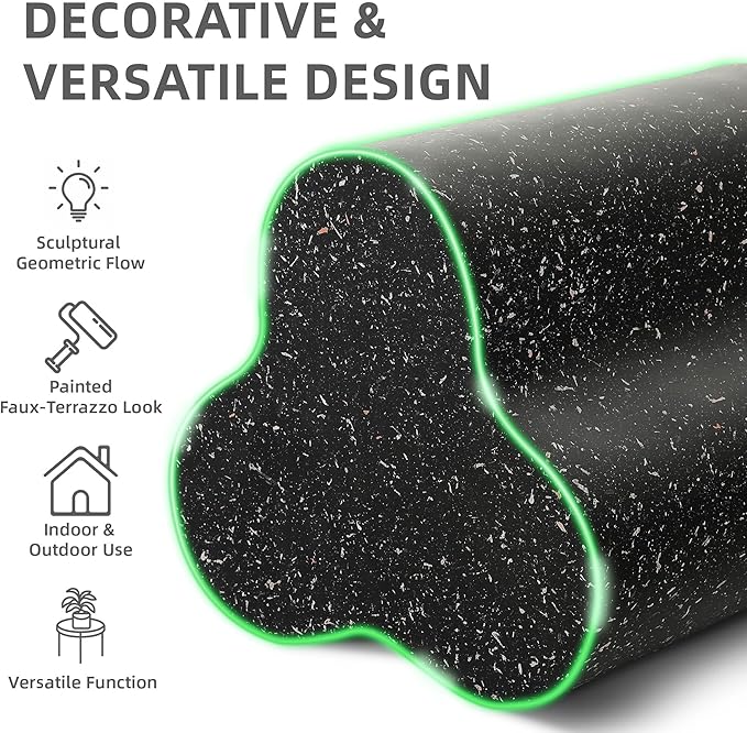 18" Modern Outdoor Side Table, Durable Lightweight MGO Faux Terrazzo Patio Accent Table, Black Coffee Table - Photo 4