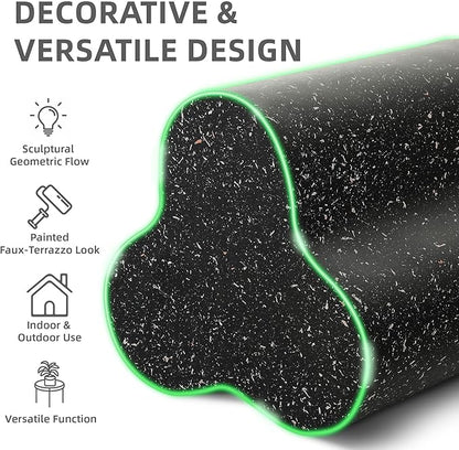 18" Modern Outdoor Side Table, Durable Lightweight MGO Faux Terrazzo Patio Accent Table, Black Coffee Table, 3-in-1 Weatherproof End Table Garden Stool for Garden, Balcony, Poolside Decor