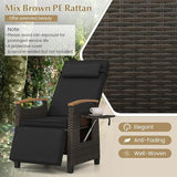 Tangkula Patio Wicker Recliner Chair, Rattan Lounge Chair w/Adjustable Backrest & Footrest, Flip Side Table - Photo 7