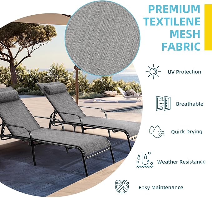 EROMMY Patio Chaise Lounge Chair, Set of 2 Outdoor Lounge Chairs with Adjustable Backrest - Photo 4