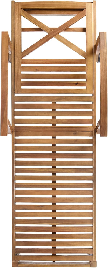 Merax Outdoor Chaise Lounge with Wheels & 5-Position Adjustable Backrest, Acacia Wood Pool Lounge Chairs Patio Loveseat Sun Tanning Chair, 79"x30"x22", Teak