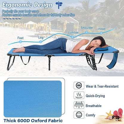 HAPPYGRILL 2PCS Foldable Beach Chaise Lounge Chair with Face Hole & Detachable Pillows, Portable Sunbathing Tanning Chair with 5 Adjustable Positions, Outdoor & Indoor Recliner for Beach Camping Patio