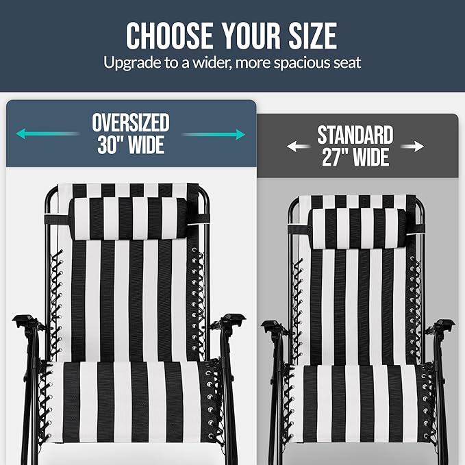 Best Choice Products Set of 2 Extra Wide Adjustable Steel Mesh Zero Gravity Lounge Chair Recliners w/Pillows and Cup - Photo 4