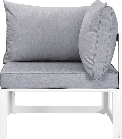Modway Fortuna Aluminum Outdoor Patio Corner Chair in White Gray