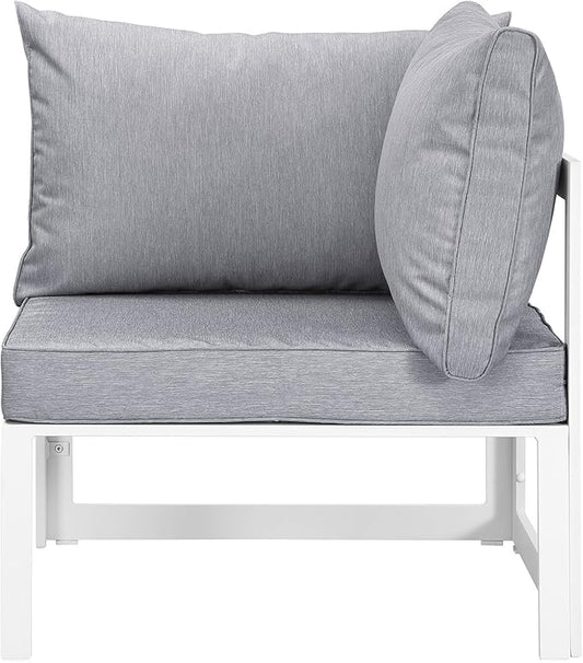 Modway Fortuna Aluminum Outdoor Patio Corner Chair in White Gray
