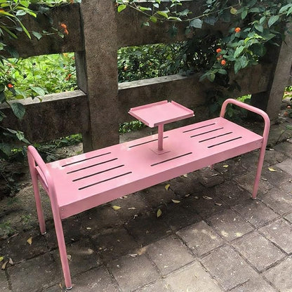 Modern Floor Patio Bench, 2-Person Metal Garden Bench Seat, Outdoor Benches Weatherproof with Built-in Small Table and Armrests, 120cm/47.2in Park Benches Outdoor Furniture(Pink)