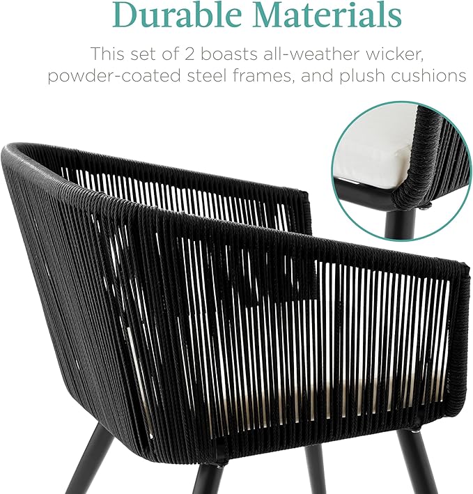 Best Choice Products Set of 2 Patio Dining Chairs, Outdoor Seating for Backyard, Poolside, Balcony w/Woven Wicker Design - Photo 5