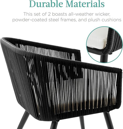 Best Choice Products Set of 2 Patio Dining Chairs, Outdoor Seating for Backyard, Poolside, Balcony w/Woven Wicker Design, 250lb Weight Capacity - Black/Ivory