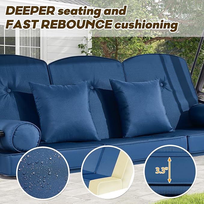 3 in 1 Outdoor Porch Swing with Adjustable Canopy, 3 Seat Outdoor Swing for Adults - Photo 5