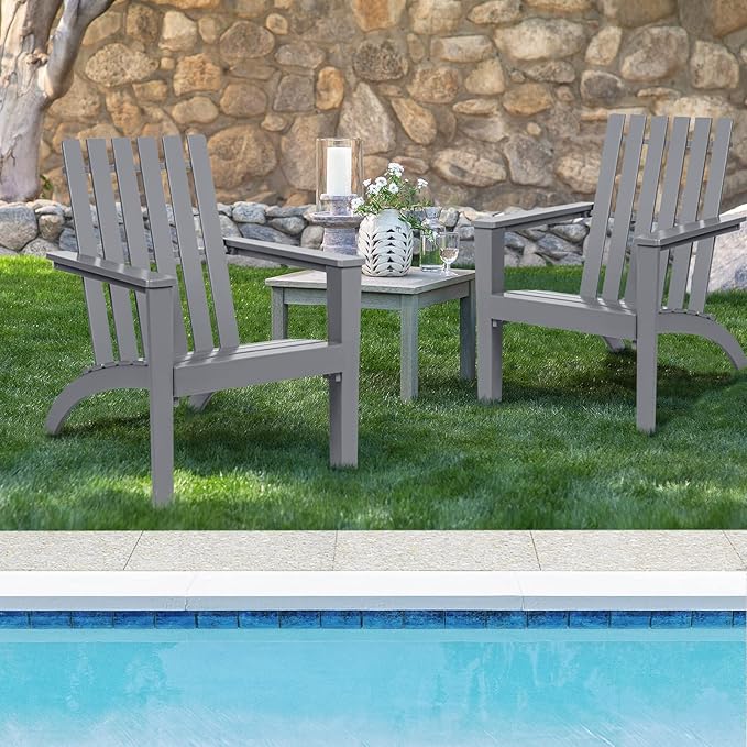 Giantex Adirondack Chair Acacia Wood Outdoor Chairs, 350 lbs Weight Capacity, Weather Resistant Campfire Chairs for Lawn Seating, Garden, Poolside, Balcony, Patio Adirondack Lounger, Gray